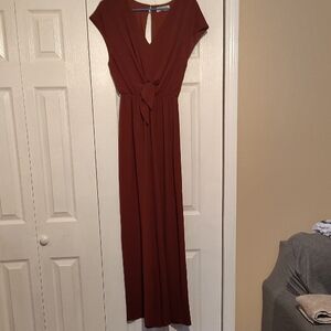 She + Sky Red V-Neck Jumpsuit Wedding Guest